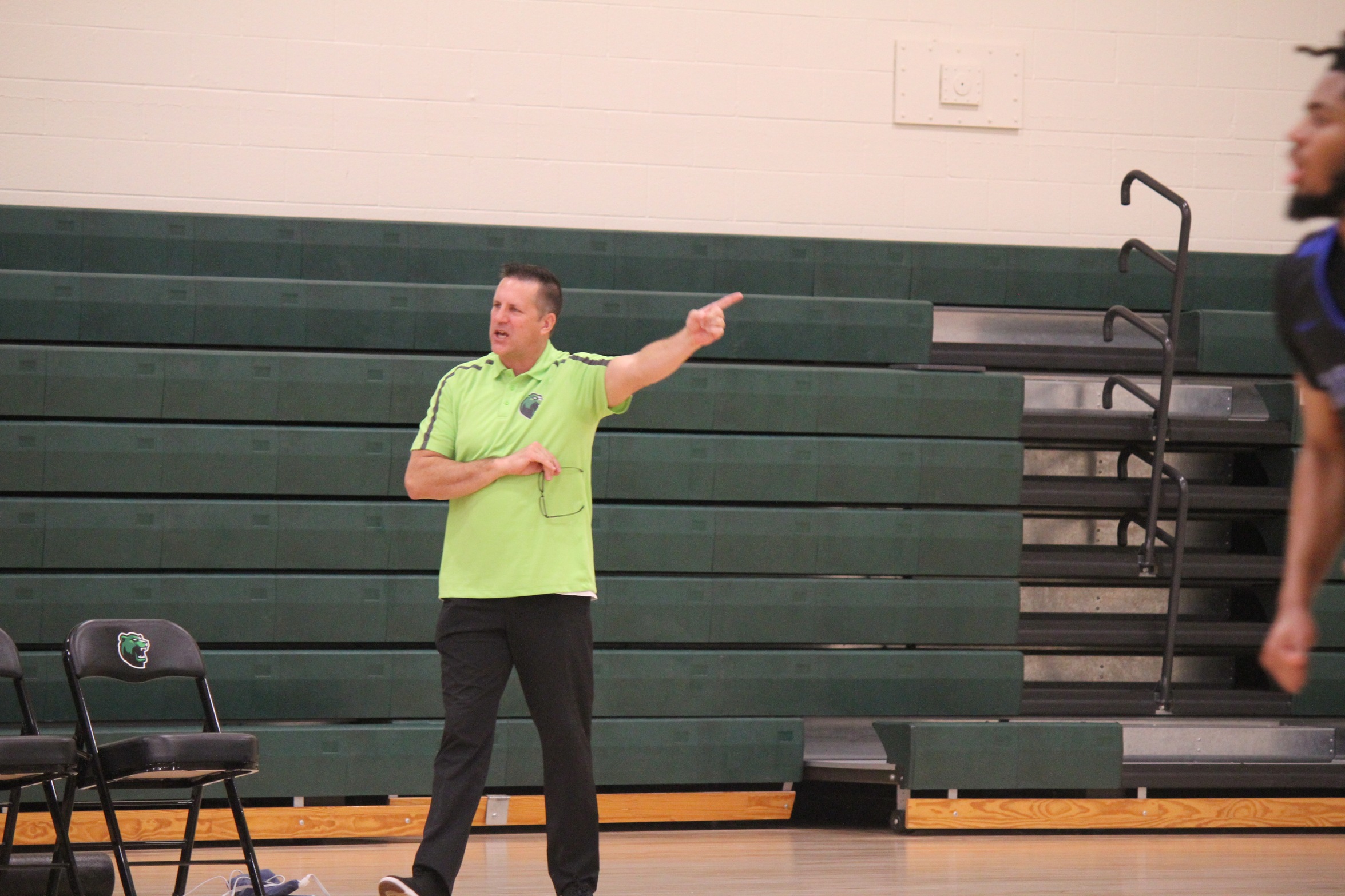 Dallas College Brookhaven coach Chris McGill points. 